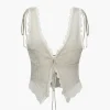 Lace Trim Tie Front Tank Top>MICAS Best