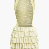 Lace Up Back Sleeveless Ruffle Hem Mini Dress>MICAS Discount