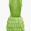 Lace Up Back Sleeveless Ruffle Hem Mini Dress>MICAS Discount