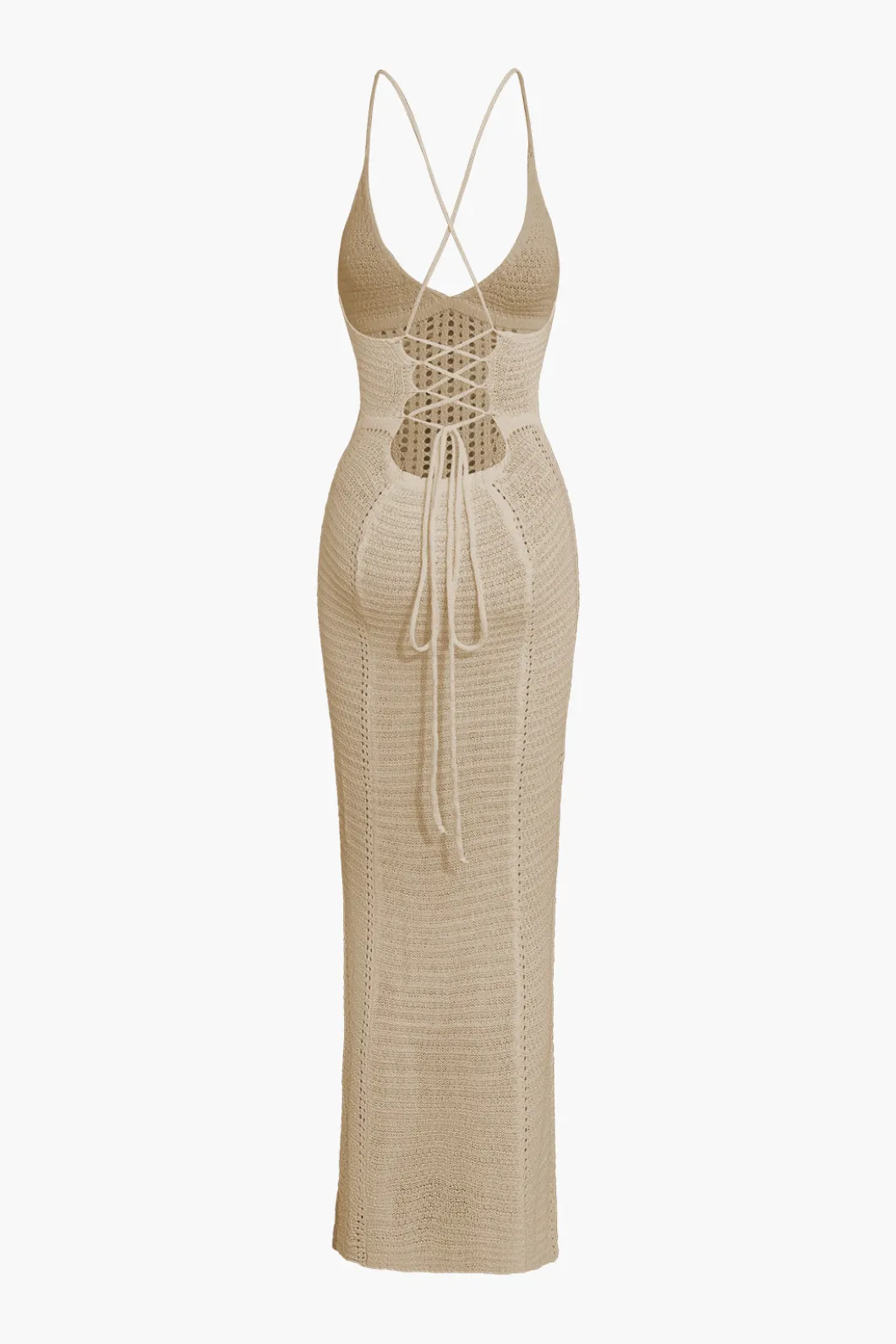 Lace Up Backless V-Neck Hollow Out Knit Dress>MICAS Best