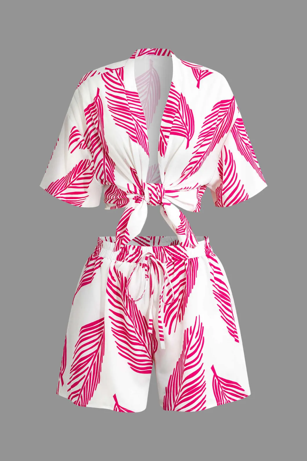 Leaf Print Drawstring Shorts Set>MICAS Discount