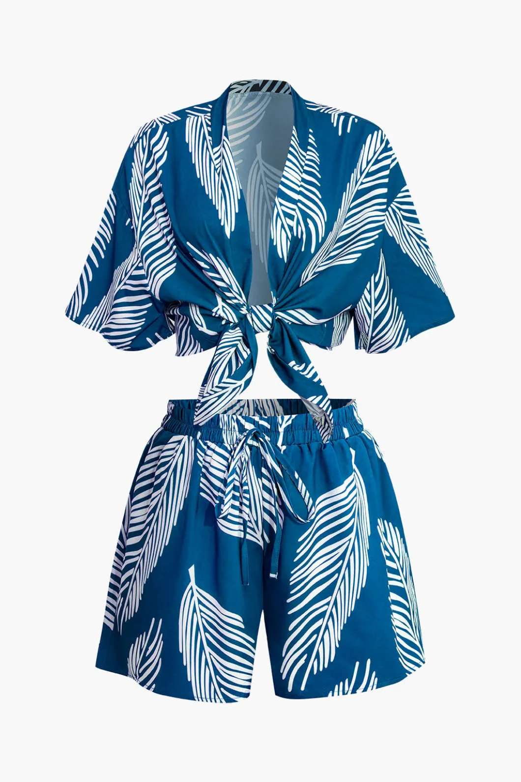 Leaf Print Drawstring Shorts Set>MICAS Discount