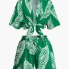 Leaf Print Drawstring Shorts Set>MICAS Discount