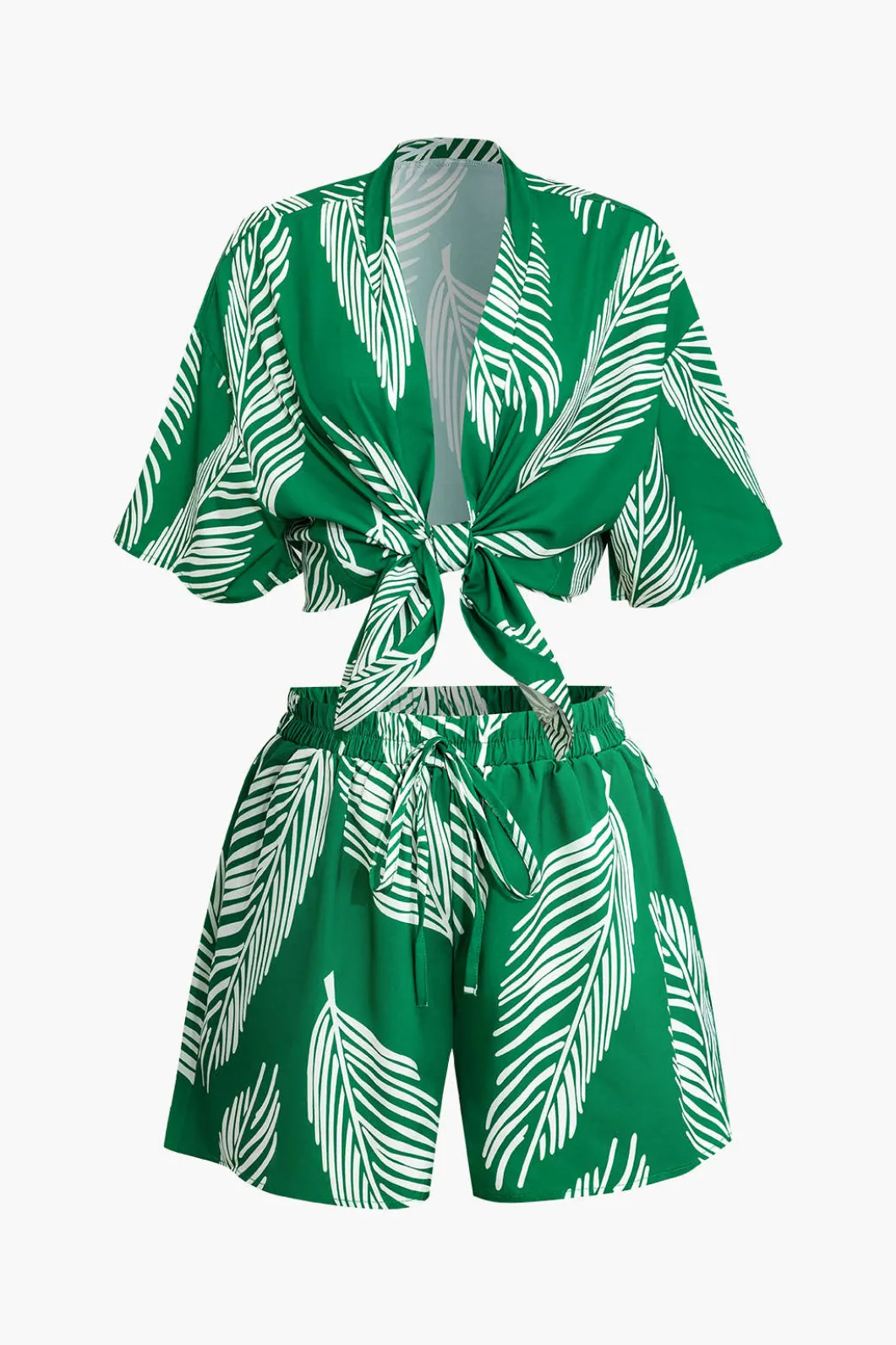 Leaf Print Drawstring Shorts Set>MICAS Discount