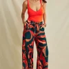 Leaf Print Drawstring Wide Leg Pants>MICAS Discount