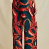Leaf Print Drawstring Wide Leg Pants>MICAS Discount