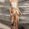 Leaves Print Knot Split Cover-Up Maxi Skirt>MICAS Sale