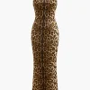 Leopard Print Backless Sleeveless Maxi Dress>MICAS Clearance