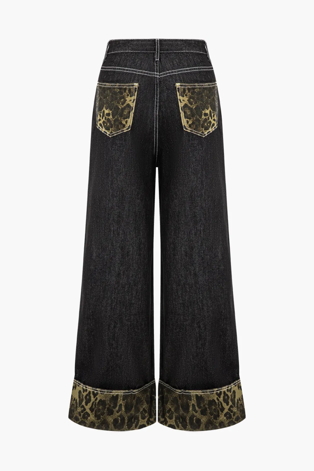 Leopard Print Denim Patchwork Straight Leg Jeans>MICAS Discount