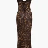 Leopard Print Draped Maxi Dress>MICAS Fashion