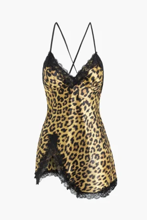Leopard Print Lace Trim Dress Lingerie>MICAS Clearance
