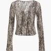 Leopard Print Mesh Long-Sleeve Top>MICAS New