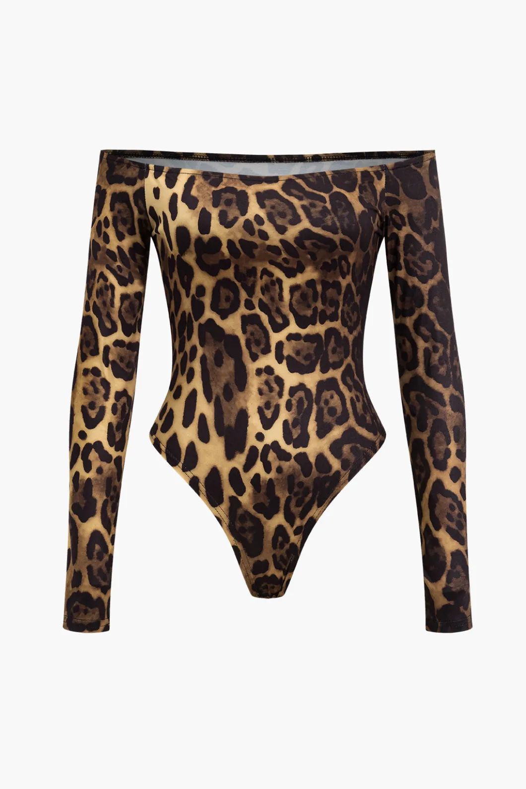 Leopard Print Off Shoulder Long Sleeve Bodysuit>MICAS Fashion
