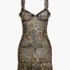 Leopard Print Scallop Edge Mini Dress>MICAS New