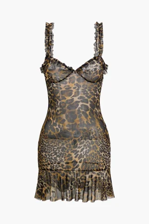 Leopard Print Scallop Edge Mini Dress>MICAS New