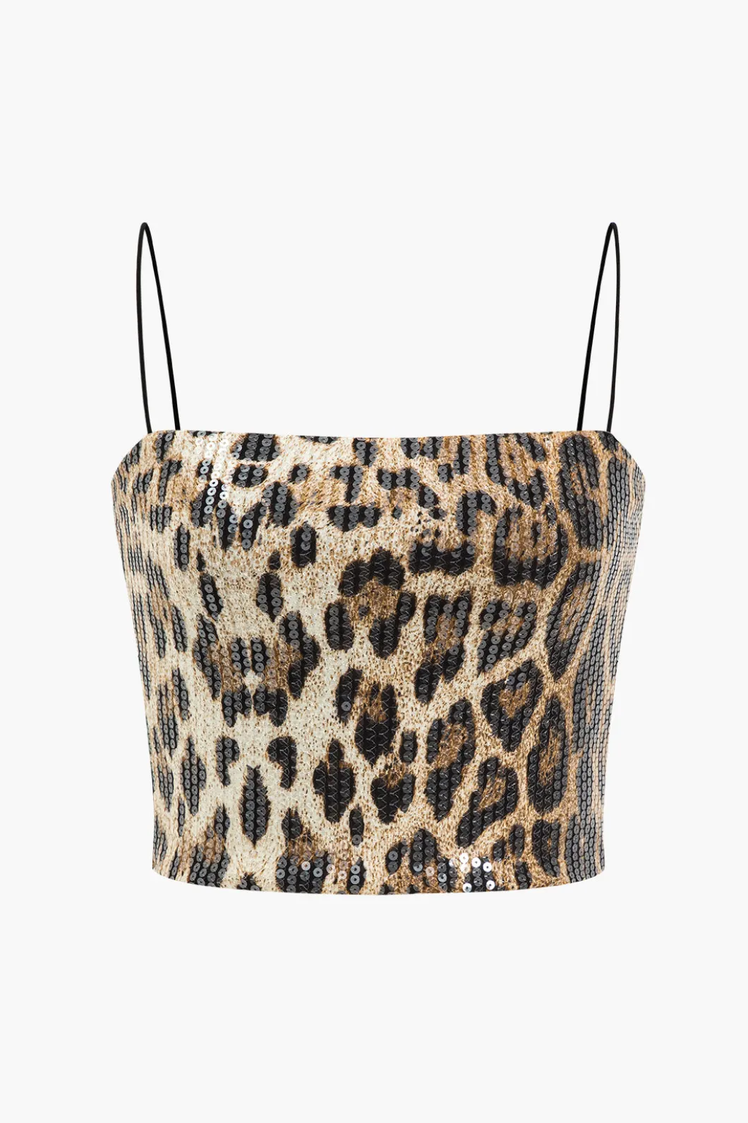 Leopard Print Sequin Shiny Cropped Cami Top>MICAS Fashion
