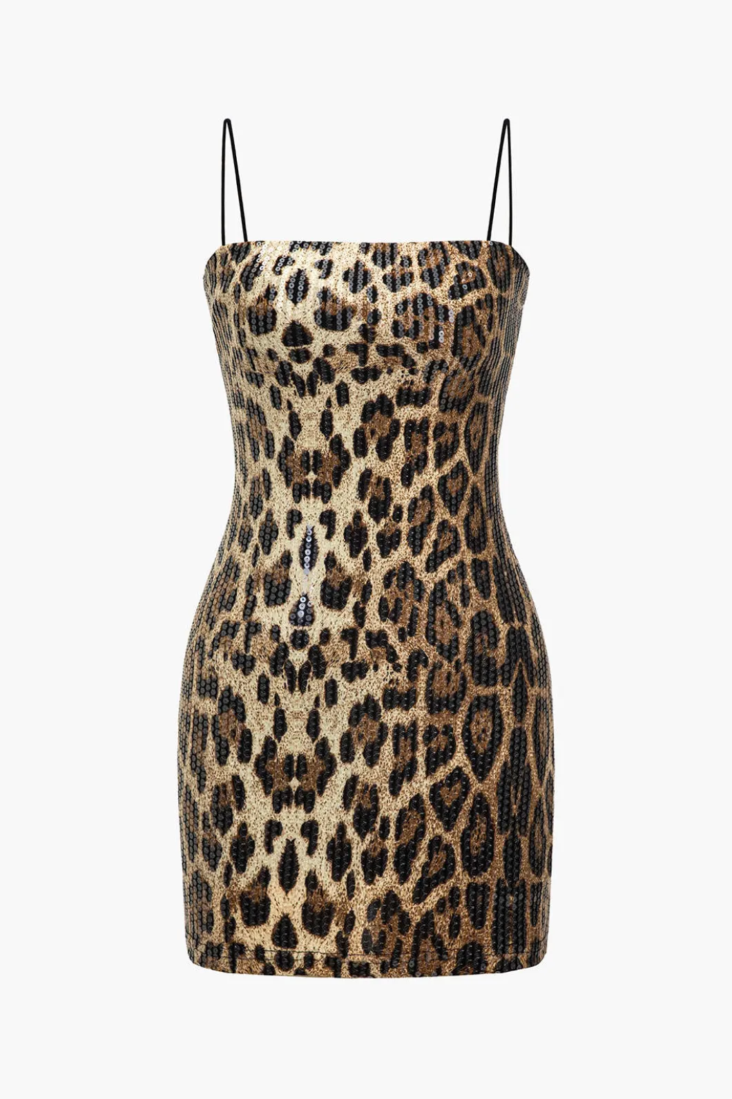 Leopard Print Sequins Spaghetti Strap Mini Dress>MICAS Hot