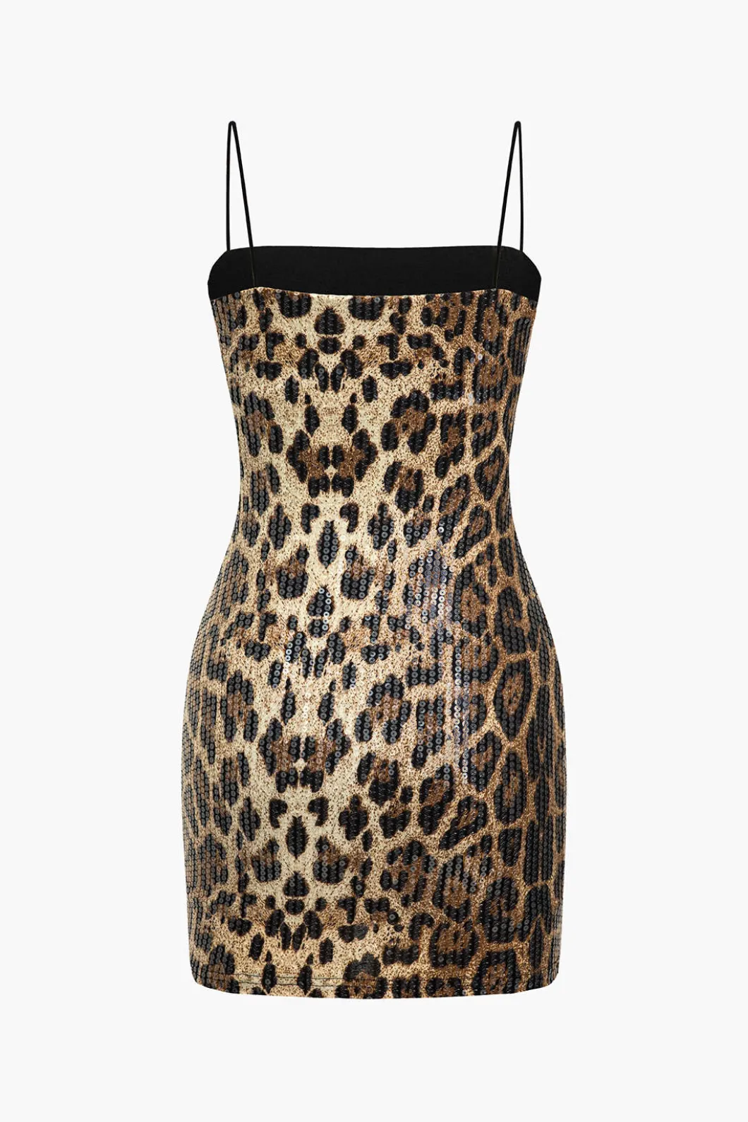 Leopard Print Sequins Spaghetti Strap Mini Dress>MICAS Hot