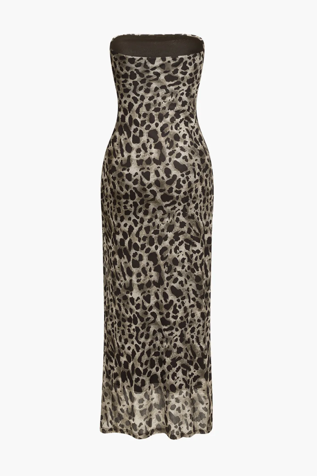 Leopard Print Slit Strapless Midi Dress>MICAS Hot