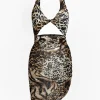 Leopard Print Twist Halter Backless Midi Dress>MICAS Best