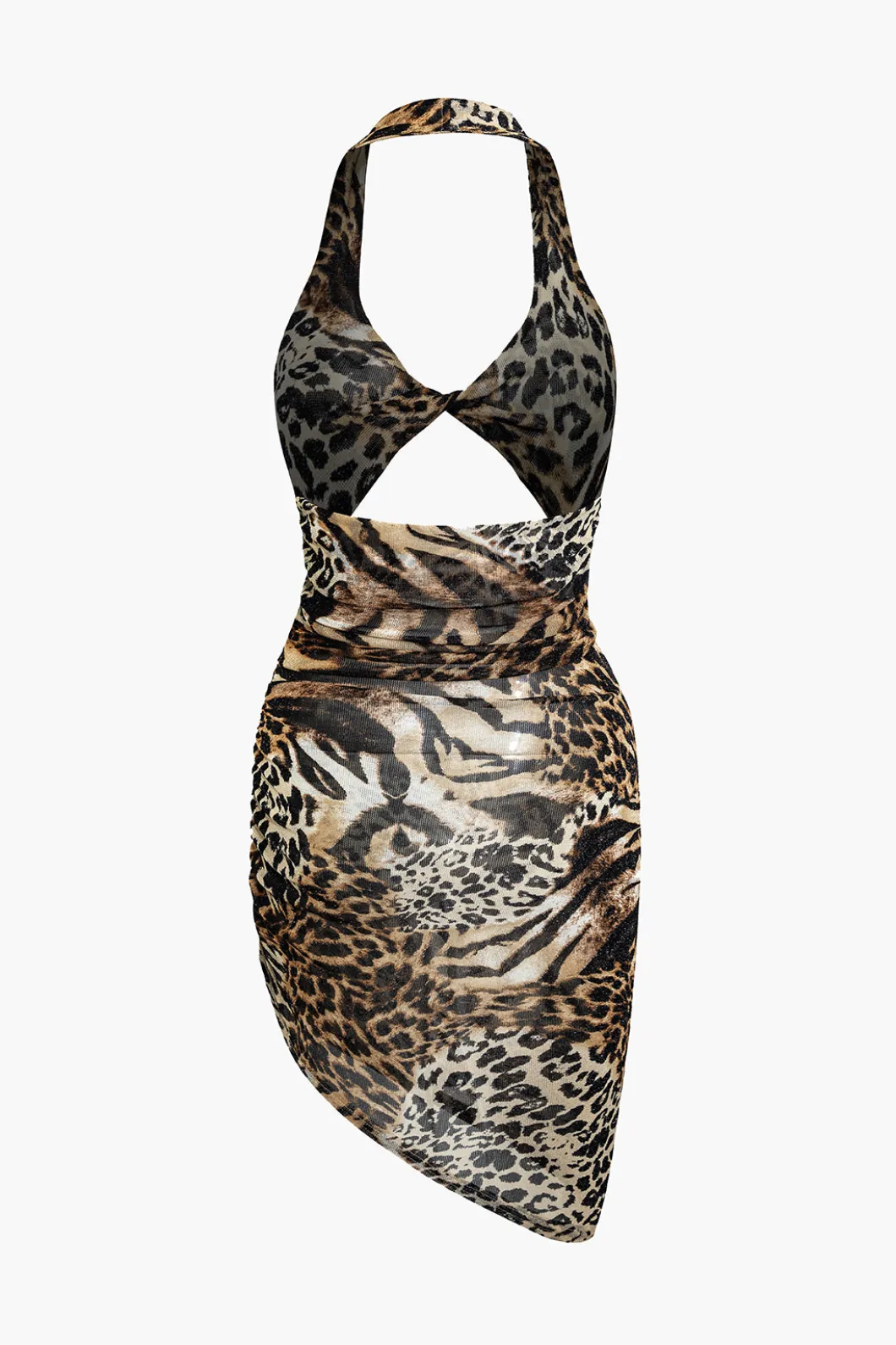 Leopard Print Twist Halter Backless Midi Dress>MICAS Best