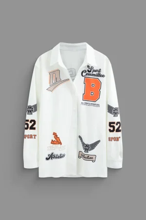 Letter Print Button Up Lapel Long Sleeve Shirt>MICAS Outlet