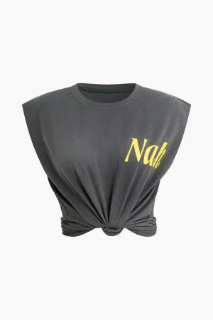 Letter Print Sleeveless T-shirt>MICAS New