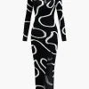 Line Pattern Cut Out Slit Knit Maxi Dress>MICAS Outlet
