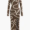 Line Pattern Cut Out Slit Knit Maxi Dress>MICAS Outlet