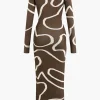 Line Pattern Cut Out Slit Knit Maxi Dress>MICAS Outlet
