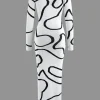 Line Pattern Cut Out Slit Knit Maxi Dress>MICAS Outlet