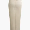 Linen Asymmetric Ruched Slit Midi Skirt>MICAS Discount