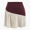 Linen Button Patchwork Pleated Skirt>MICAS New