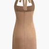 Linen Halter Neck Ruched Mini Dress>MICAS Sale