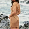 Linen Halter Neck Ruched Mini Dress>MICAS Sale