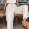 Linen Padded-Shoulder Tie Side Top And Drawstring Pants Set>MICAS Clearance