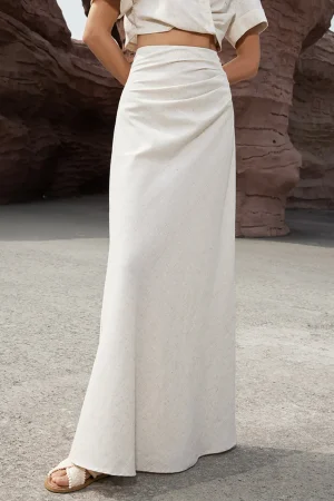 Linen Ruched Mermaid Maxi Skirt>MICAS New