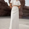 Linen Ruched Mermaid Maxi Skirt>MICAS New