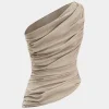 Linen Ruched One Shoulder Tank Top>MICAS Discount
