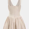 Linen Ruched Sleeveless Mini Dress>MICAS New