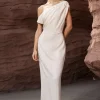 Linen Ruched Slit Midi Dress>MICAS Fashion