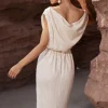 Linen Ruched Slit Midi Dress>MICAS Fashion