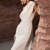 Linen Ruched Slit Midi Dress>MICAS Fashion