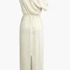 Linen Ruched Slit Midi Dress>MICAS Fashion