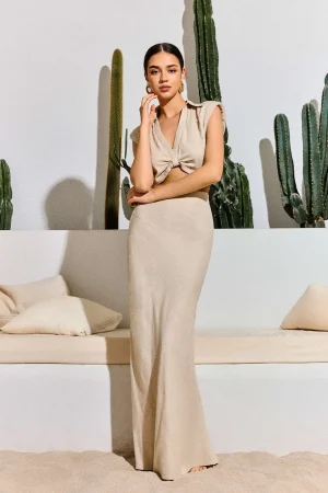 Linen-Blend High-Waisted Maxi Skirt>MICAS Outlet