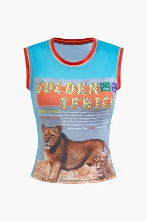 Lion Print Tank Top>MICAS Sale