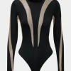 Long Sleeve Patchwork Mesh Bodysuit>MICAS Clearance