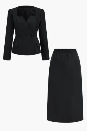 Long Sleeve Pocket Top And Skirt Set>MICAS Best
