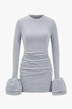 Long Sleeve Puff Sleeve Round Neck Mini Dress>MICAS Discount