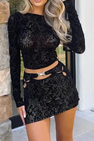 Long Sleeve Top And Cut Out Skirt Set>MICAS Best